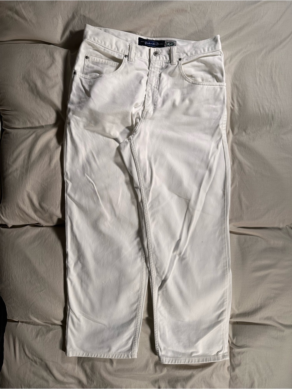 Anchor Blue BAGGY Wide Leg Jeans 34x30 Mens White Denim 90s Y2K Rave Vintage